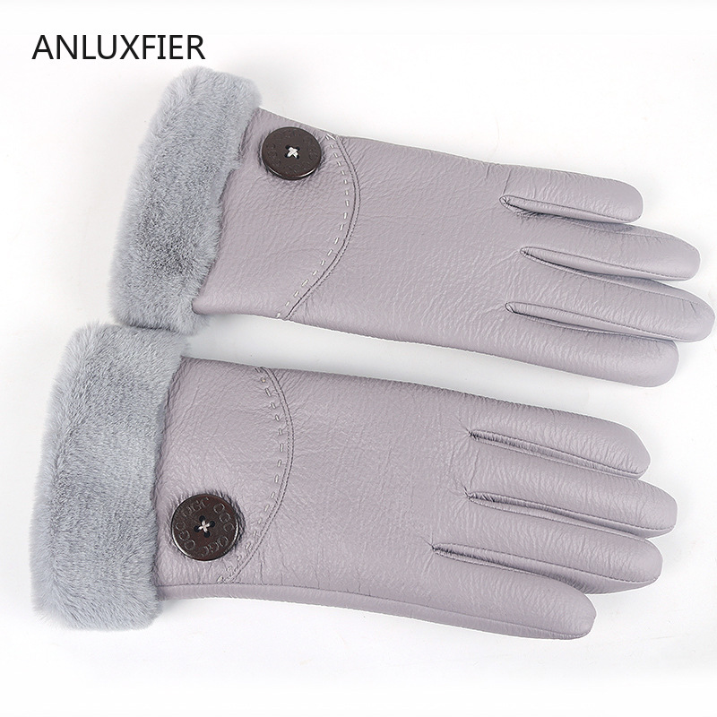 

H9943 Women Leather Gloves Female Winter Warm Windproof Thermal Mittens Touch Screen Outdoor Cycling Fashion Simple Hand Muff