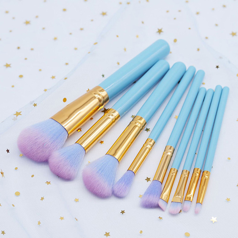 

Newest 9pcs Blue Wood Handle Lovely Makeup Brush Set Cute Foundation Blending Powder Brushes Cosmetic Beauty Make Up Tool