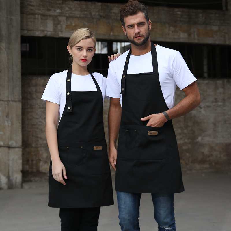 

Canvas work apron thick wear-resistant custom logo printing kitchen cafe waiter denim canvas custom