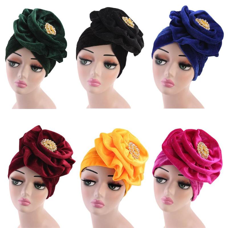 

Women Muslim Hats Turban Cancer Chemo Arab Caps Islamic Hair Loss Cover Pleated Flower Ladies Headwear Bonnet Beanie New, Black