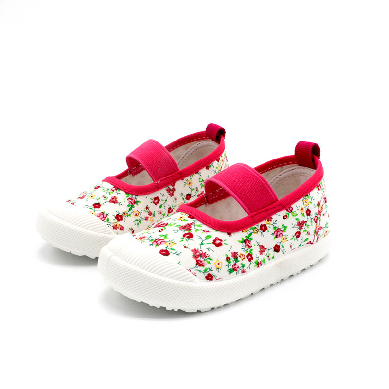 

2020 New Baby Girl Shoes Kids Canvas Sports Running Shoes Children's Casual Sneakers Candy Color Flowers For Girls Floral Prints, White