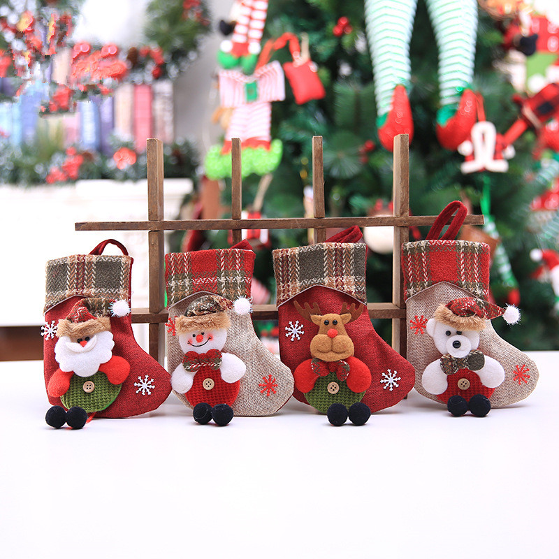 

New Year 2021 Christmas Gift Christmas Stocking Mini Santa Claus Candy Dragee Gift Bag Xmas Tree Hanging Decor Present