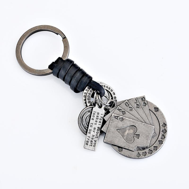 

Vintage Metal Alloy Poker Keychain Leather Car keyrings for Man Jewelry Pendants Women's bags Decoration Accessories