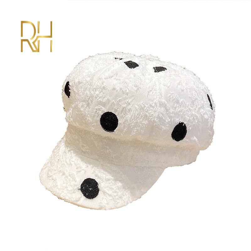 

Spring 2020 Summer Polka Dot Print Beret Hat Fashion Korea Beret Femme Chapeau Painter Hats Octagonal Newsboy Cap RH, White