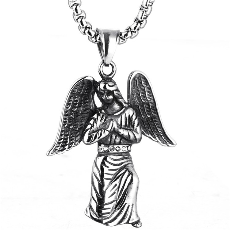 

chain on the neck for men link necklace men stainless steel best friends necklaces pendant angel amulet Retro punk stly