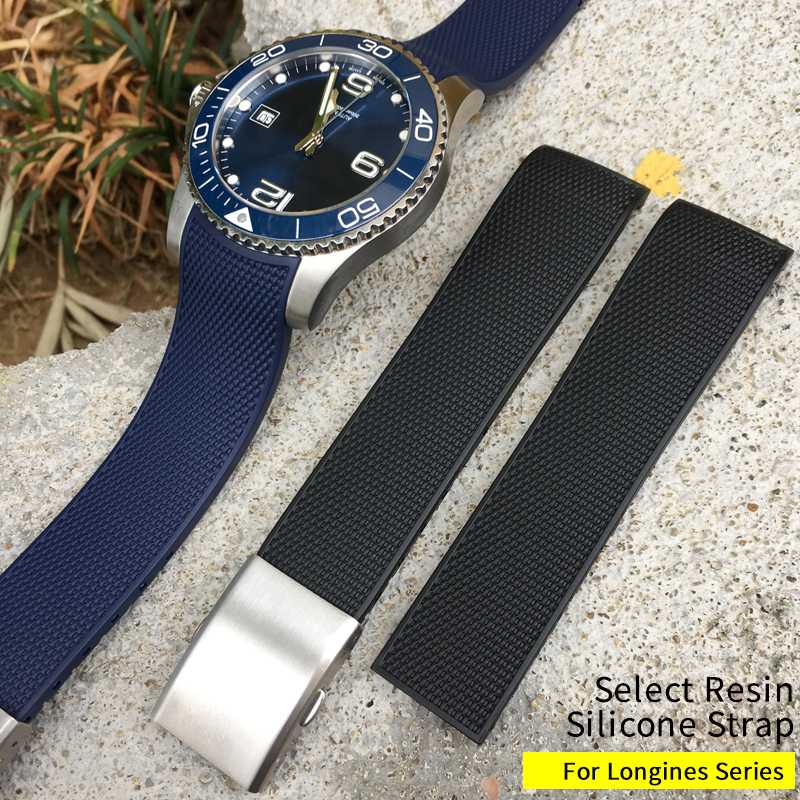 

21mm New Style Rubber Silicone Watch Strap Black Blue Gray Soft Folding Buckle Watch Band Suitable for Conquest