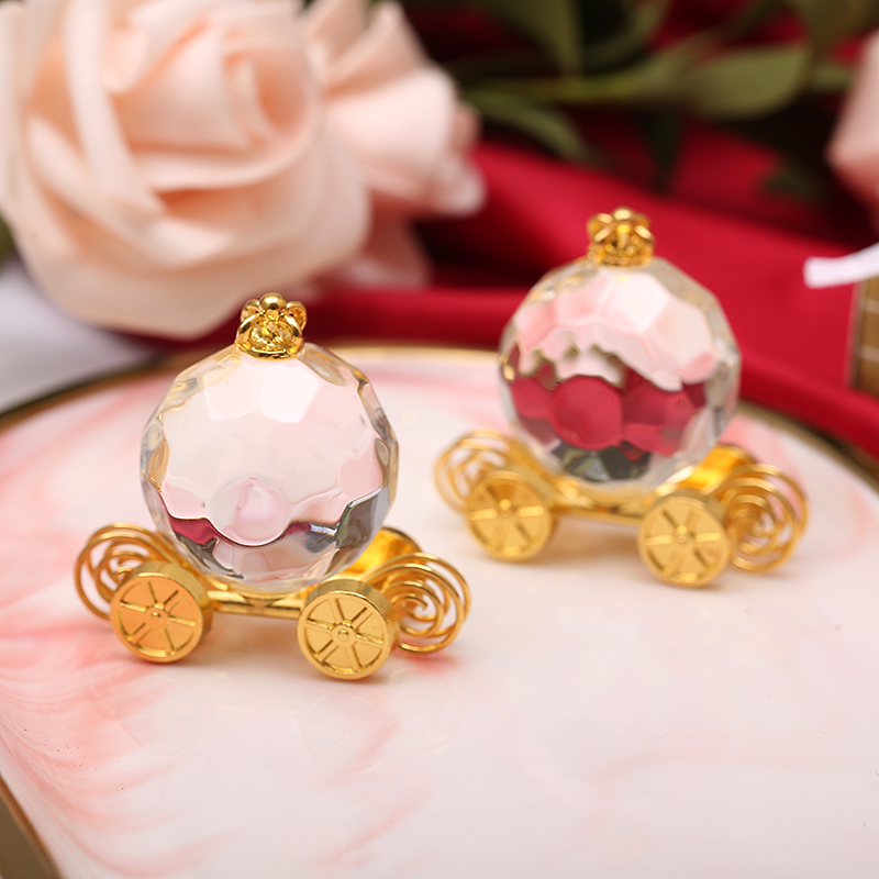 

50PCS Gold Crystal Baby Carriage in Gift Box Infant Christening Baptism Souvenirs Baby Shower Favors Party Giveaways For Guest