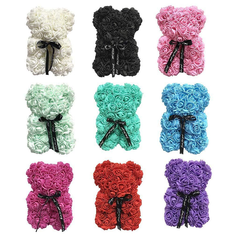 

Rose Bear 25cm Artificial Flower Foam Roses Bear for Christmas Day, Clear pvc box