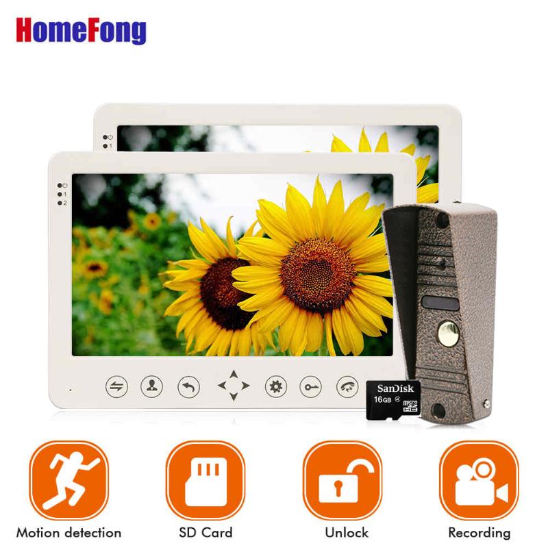 

Homefong 7 Inch Video Door Phone Wired Doorbell ,2 Monitors Recording Unlock Motion Sensor Black/White SD Card Touch Button,IP65
