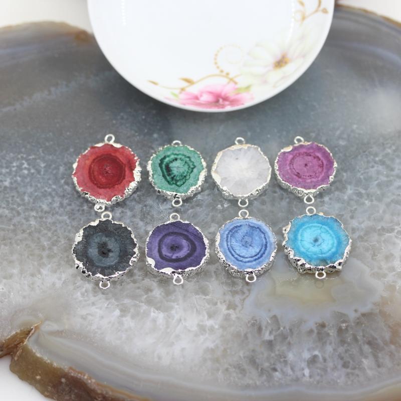 

5Pcs Natural Sun Flower Druzy Slabs Gem stone Connectors,silvers Edges Solar Quartz Druzy Slice Pendants Charms Making Jewelry