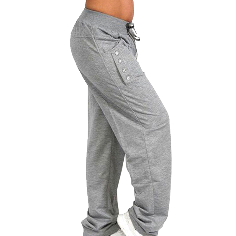 

Hot Women Sportswear Solid Color Breathable Pants Loose Fitness Trousers DO2, Black