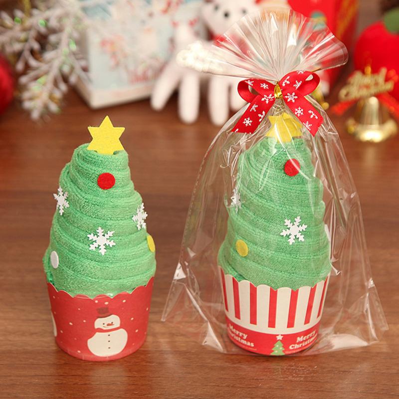 

Merry Christmas Gift Cupcake Cotton Towel New Year Decoration Christmas Decorations for Home Kids Children 30x30cm, As picture