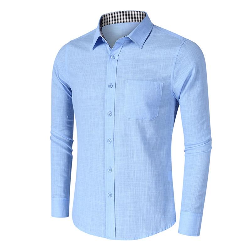 

Men' Cotton Linen Formal Shirts 2021 Fashion Plaid Turn-down Collar Long Sleeve Fall Winter Business Shirt Camisas Masculinas, Black