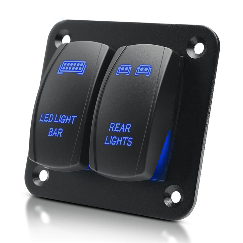 

2 Gang Rocker Switch Panel 5 Pin ON/Off Toggle Switch Control Panel with LED Light Wiring Harness for Boat Car ATV UTV