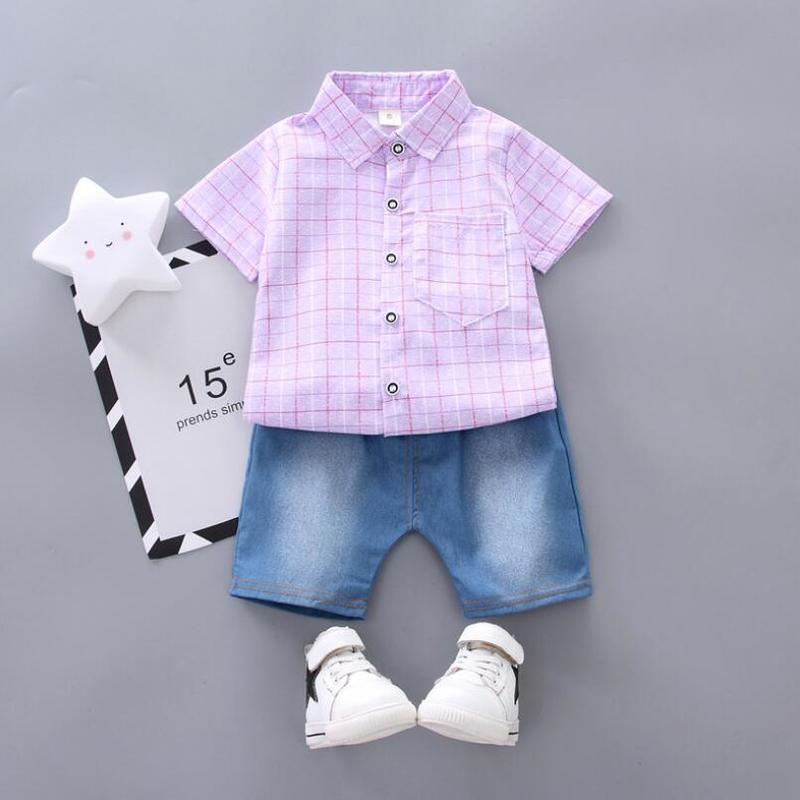 

Boys clothes sets summer kids fashion cotton plaid shirt+jean shorts 2pcs suits for boys tracksuits sets Baby boy clothing, Blue