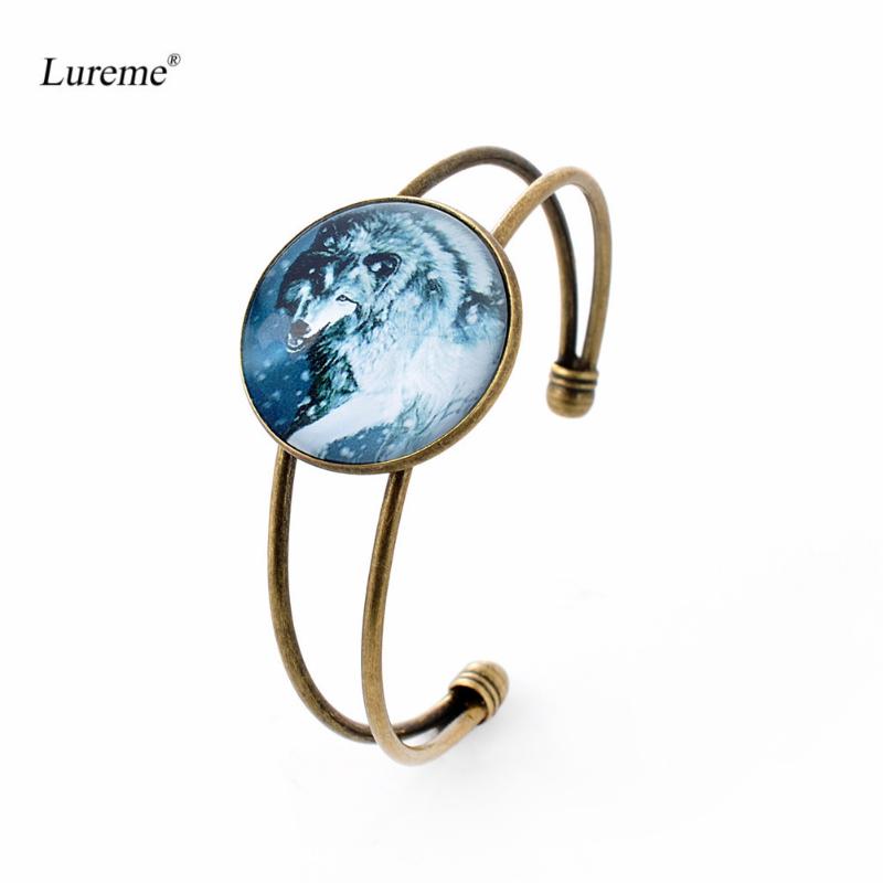 

Lureme Vintage Jewelry Glass Time Gem Series Cool Wolf Open Bangle for Women Girls (bl003423