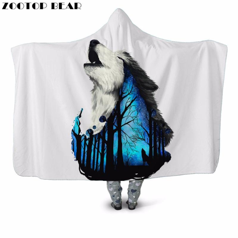 

Dark Wolf 3D Printed Plush Hooded Blanket for Adult Youth Child Warm Wearable Sofa Fleece Throw Blanket Home Office Washable New