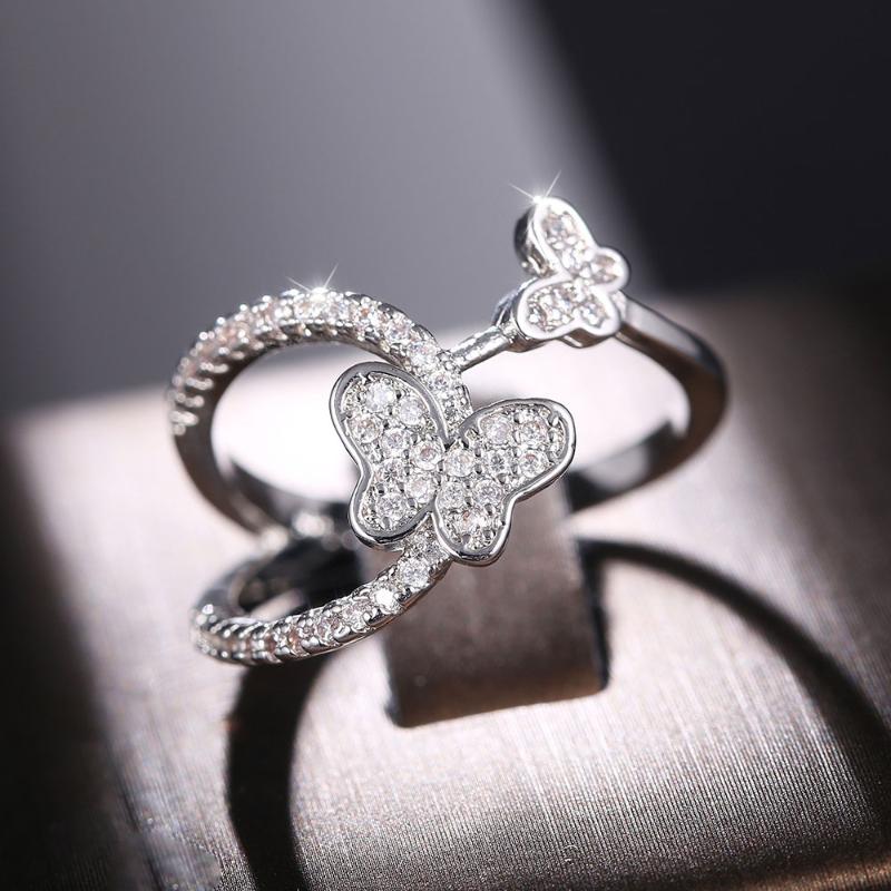 

Double Butterfly Zircon Women Rings Trendy Hollow Double Butter- Ring Mother Daughter Ring Gift Jewelry CZ Animal Rings
