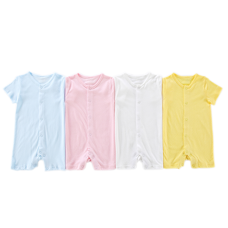 

Baby romper short sleeves summer romper solid baby clothes kids boys clothes girls bamboo and cotton children overalls, 1 pc yellow