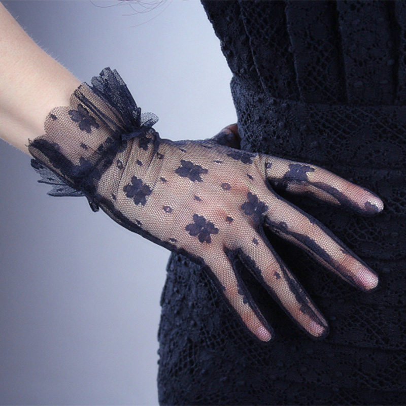 

Summer Women Thin Mesh Short Sunscreen Driving Gloves Female Full Finger Non-slip Cycling gloves Anti-UV Sexy Lace K21