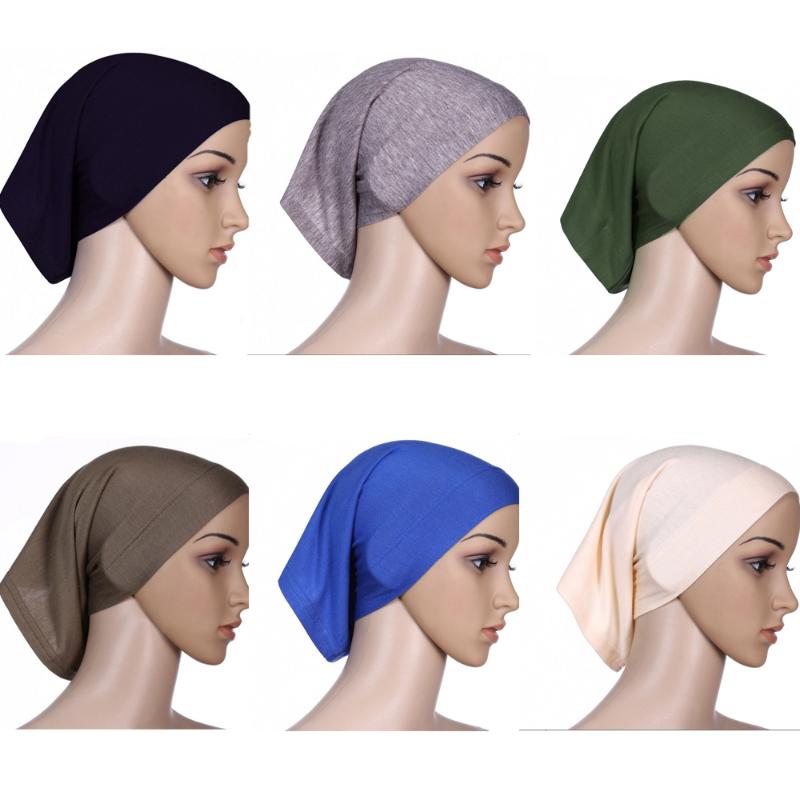 

2020 Islamic Muslim Women Hats Head Scarf Cotton Underscarf Cover Head Wrap Bonnet Plain Hijabs