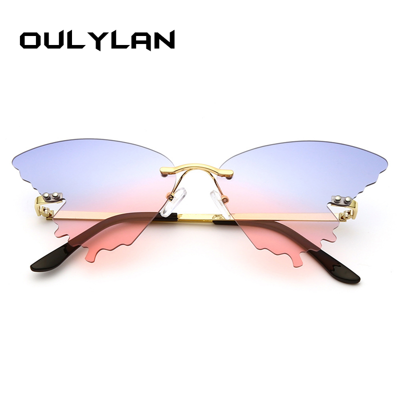 

Oulylan Rimless Sunglasses Women Men Luxury Designer Butterfly Shape Sun Glasses Goggles Female Gradient Red Sunglass UV400