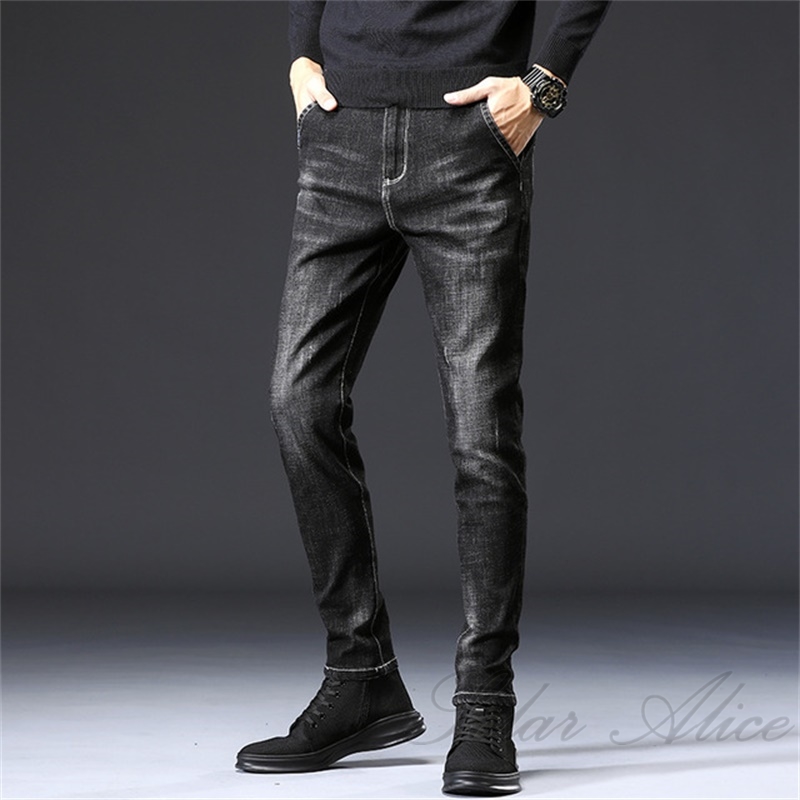 

Free shipping 2020 men's fall/winter new pencil jeans handsome and versatile stretch slim fit casual pants black