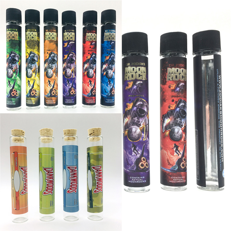 

Dankwoods Glass Tubes Moonrock Preroll Joint Packaging Bottle Plastic Cap Dry herb Packaging Tubes 120*21mm Stickers Wood Cork vaporizer