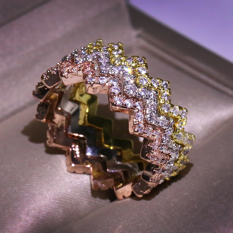 

High quality 3 colorful Wavy line rings Zircon rings mix colors zircon stone wholesale jewelry for women jewelry