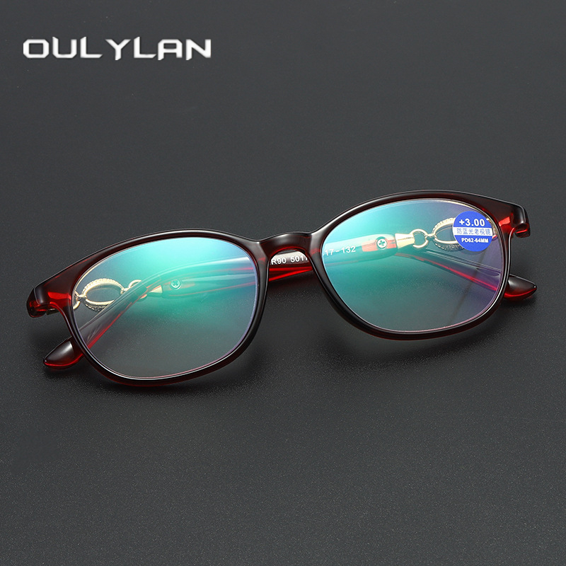 

Oulylan Anti Blue Light Reading Glasses Women Hyperopia Eyewear Hollow Frame Eyeglasses Prescription Diopter +1.0 1.5 3.5 4.0