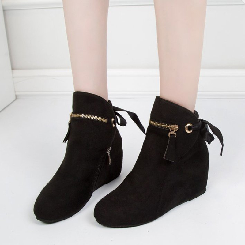 

Women Ankle Boots Ladies Wedge Suede Zipper Lace Up Shoes Woman Fashion Comfort Heel Shoes Female Autumn Casual Party Boots, Black