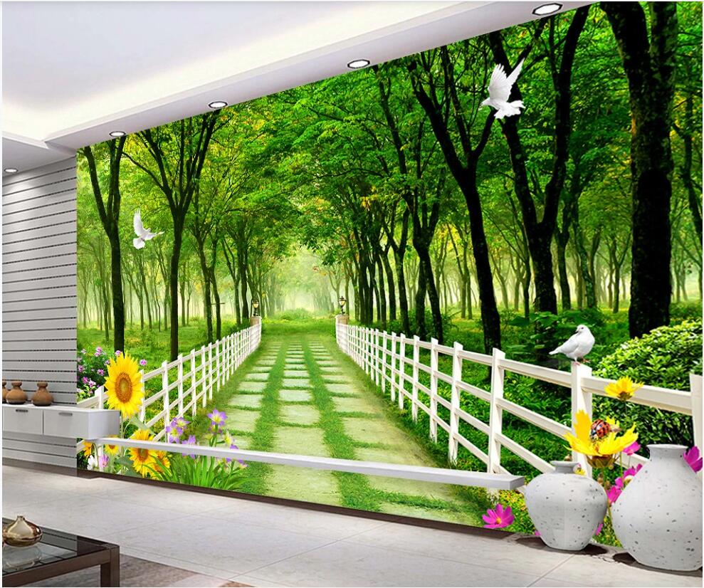 

custom photo wallpaper 3d mural on the wall Green forest wood fence natural scenery living room home decor 3d wall murals for walls 3 d, Non-woven
