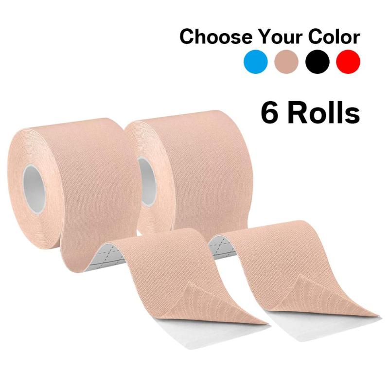 

Elbow & Knee Pads 5cm X 5m Kinesiology Tapes Elastic Bandage Cotton Adhesive Fitness Tape Sport Muscle Protector, 6pcs cream color