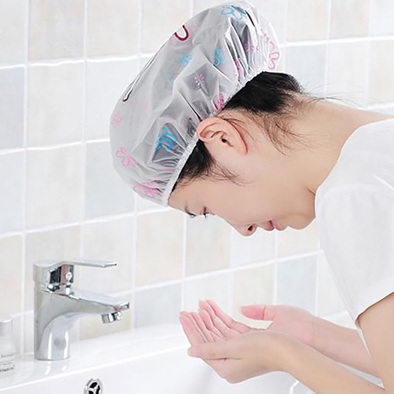 

1PC Waterproof Shower Cap Thicken Elastic Bath Hat For Bathroon Bathing Cap Women Girls Hair Salon Disposable Bathroom Products