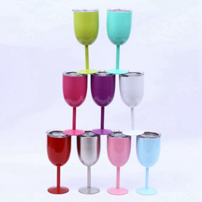 

10oz Insulated Wine Cup With Seal Lids Stainless Steel Wine Goblet Double Wall Cocktail Glass For Kitchen Drinkingware EEA2446, Multi-color