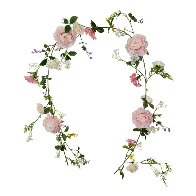 

Artificial Peony Rose Rattan Leaves Plant Christmas Long Rattan Flower Arrangement Atmosphere Layout for Home Wall Decorations, Beige