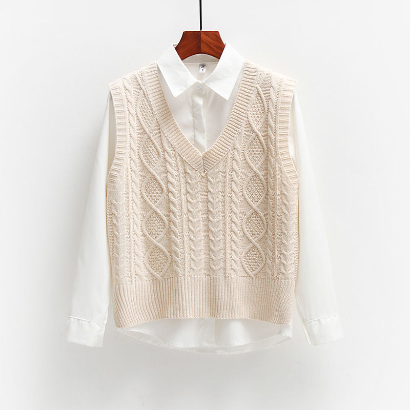 

2020 New Autumn Women Solid Short Loose Korean Style Sleeveless Knitted V-Neck All-match Female Coat Spiral Pattern Sweater L109, Yellow