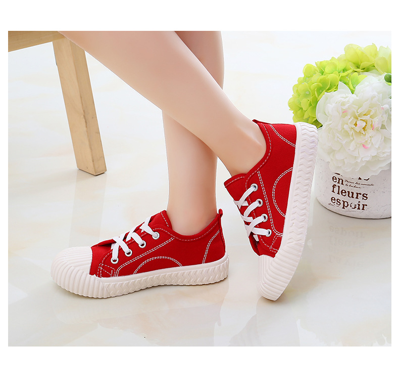 

MXHY children's shoes children's canvas shoes new four seasons boys and girls canvas in the big children low to help, Red