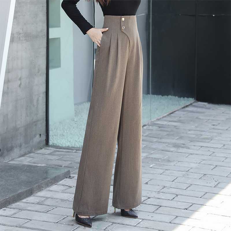 

Anti-wrinkle Women' Wide Leg Pants High Waist Soft Long Pleated Trousers Drape Brand Quality Fashion Office Lady Autumn Winter, Brown gray
