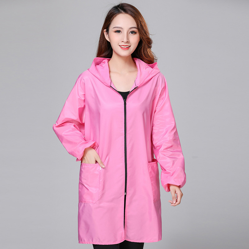 

Korean Style Smocks Adult Unisex Solid Color Long Sleeve Overalls Waterproof Oil-Proof Kitchen Apron Zipper Spring And Autumn