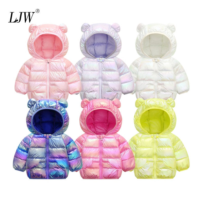 

New cute baby girl jacket rainbow Glossy kids boy fashion jacket with ears winter hooded jacket for girls baby boys clothes, As picture