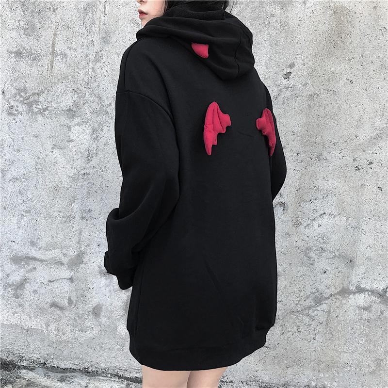 

Joinyouth Plus Size Women BF Style Hooded Sweatshirt Devil Wing Causal Oversize Hoody Autumn Winter Fleece Thicken Hoodies 56709 200922, Black