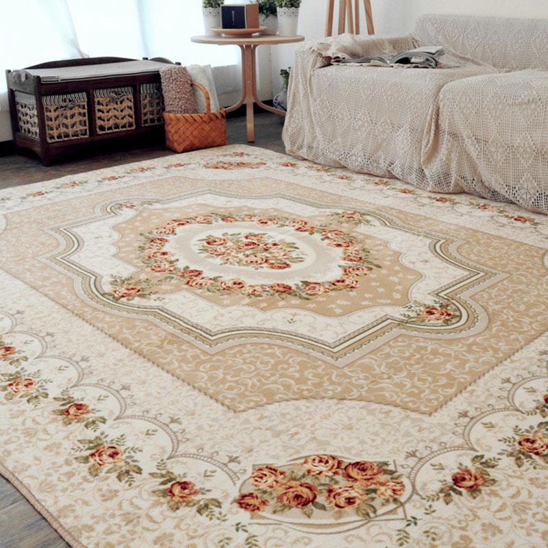 

Carpet Rectangular European Style Floor Mat Rugs for Living Room Anti Slip Table Modern Bedside Home, Rose green