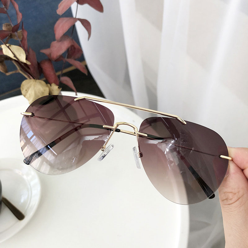 

Brown Sunglasses Ladies Luxury Designer Fashion Shades Pilot Rimless Sunglasses For Women 2020 Summer Trendy Eyewear
