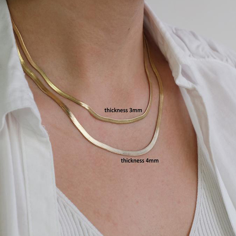 

3mm 4mm Stainless Steel Snake Chain Necklace for Women Flat Link Clavicle Choker Necklace Girls Drop Shipping