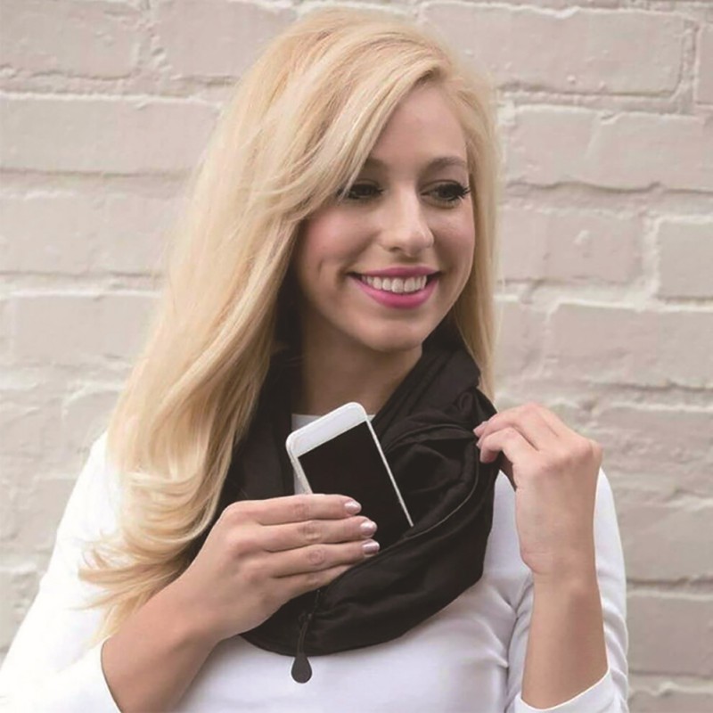 

New Soft Jersey Zipper Secret Fashion Women Solid Snood Infinity Scarves Travel Scarfs