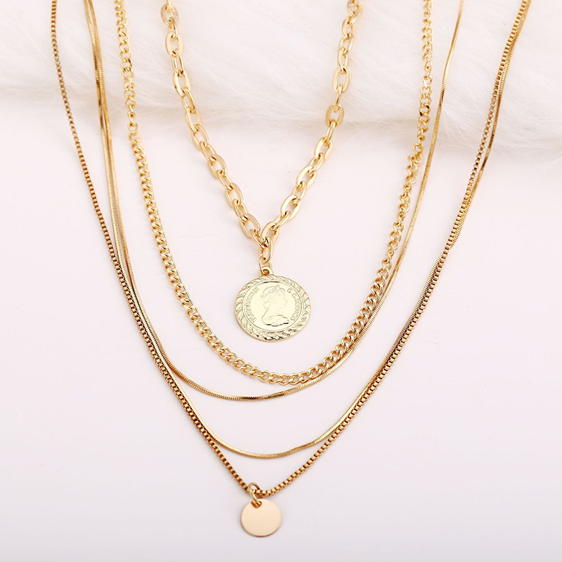 

Multilayer Circle Coin Pendant Necklaces for Women Female Gold Color Chains Head Portrait Necklace Jewelry Bijoux Collares