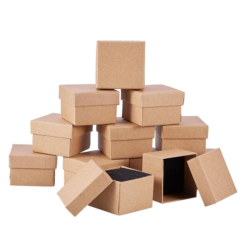 

24pcs Kraft Jewelry Box Gift Cardboard Boxes for Ring Necklace Earring Womens Jewelry Gifts Packaging with Sponge Inside MX200810