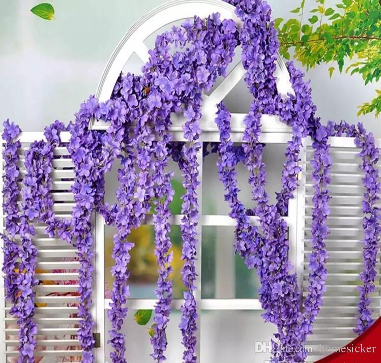 

2 M Long White Hydrangea Garland Rattan Artificial Silk Wisteria Vine For Wedding Decoration Shooting Props Supplies garland, Blue