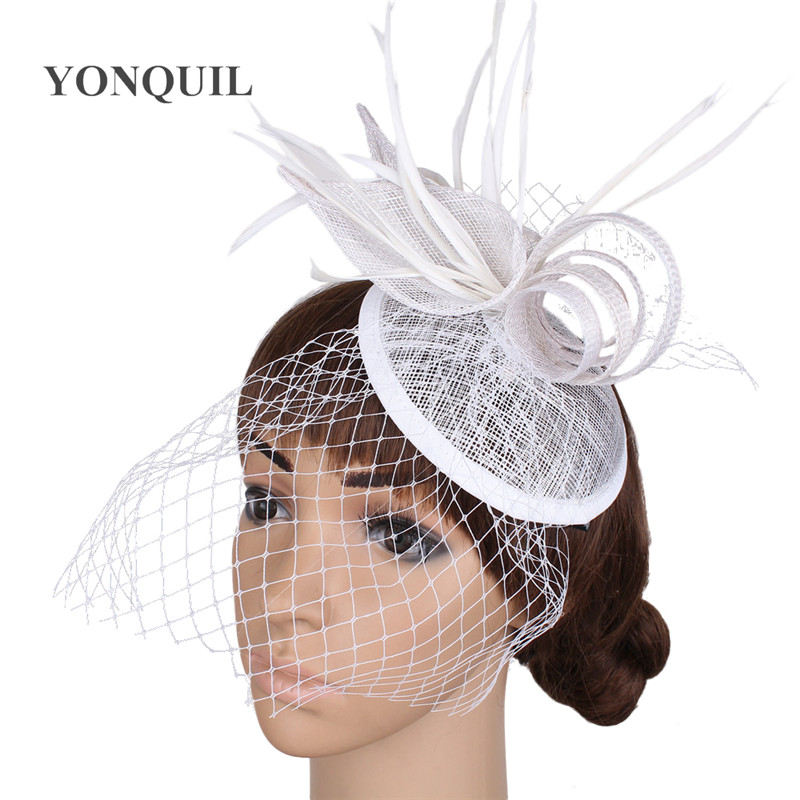 

formal dress party fedora cap fancy mesh headwear for wedding women fascinatlr hat mesh hair accessories headband brode hats, White